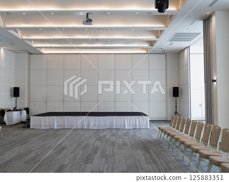 Event stage setup for business presentations modern conference hall 125883351