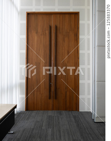 Elegant wooden door design for modern minimalist office interior architecture 125883370