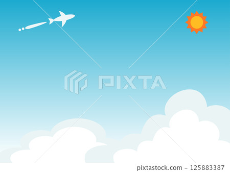 Airplane and sun sky background frame 125883387