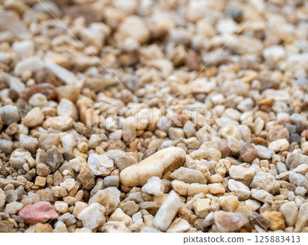 Gravel deposits in focus close-up textures of earthy ground-level environments Gravel deposits in focus close-up textures of earthy ground-level environments 125883413