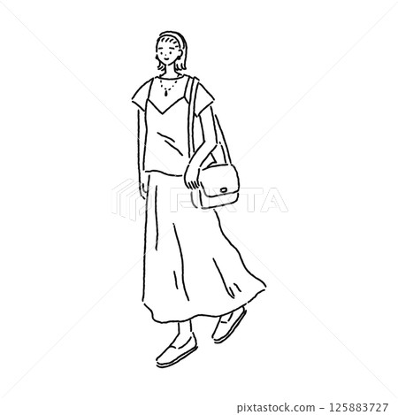 A cute and mature woman in a natural outfit - Line drawing A cute and mature woman in a natural outfit - Line drawing 125883727