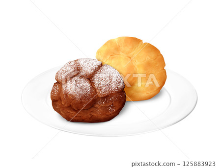Chocolate cream puffs, 2 varieties, plate 125883923