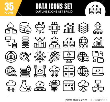 Database outline icons set.Data analysis, statistics, analytics web signs.Stock vector. Database outline icons set.Data analysis, statistics, analytics web signs.Stock vector. 125884365