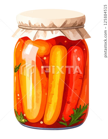Watercolor illustration of bottled pickled vegetables AI generation 125884515