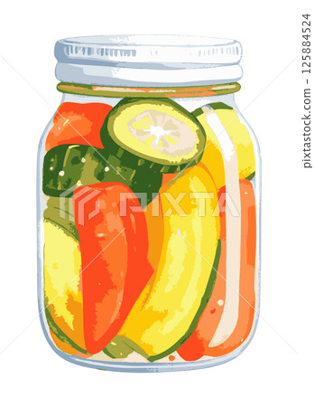 瓶裝醃菜水彩插畫AI生成 125884524