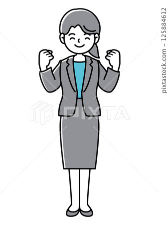 Front view vector illustration of a woman in a suit making a fist pump Front view vector illustration of a woman in a suit making a fist pump 125884612