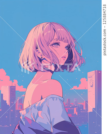 城市屋頂上的女人 125884718