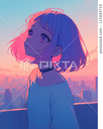 城市屋頂上的女人 125884719