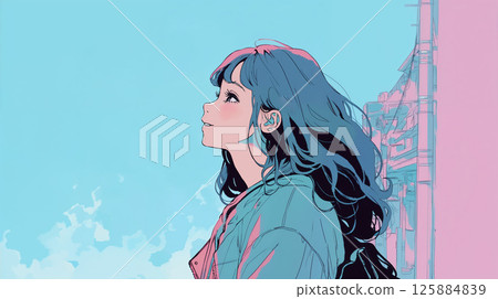 A woman looking up at the sky 125884839