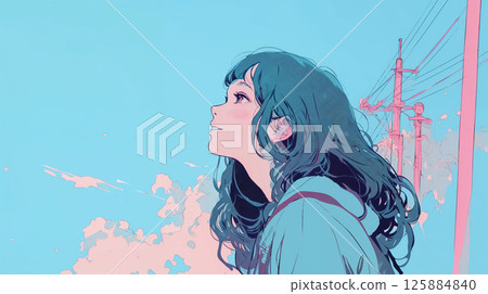 A woman looking up at the sky A woman looking up at the sky 125884840