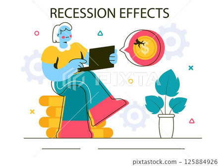 Recession Effects Vector Illustration Featuring the Impact on Economic Growth and the Decline in Economic Activity in a Flat Style Cartoon Background 125884926