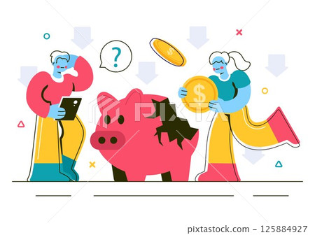 Recession Effects Vector Illustration Featuring the Impact on Economic Growth and the Decline in Economic Activity in a Flat Style Cartoon Background 125884927
