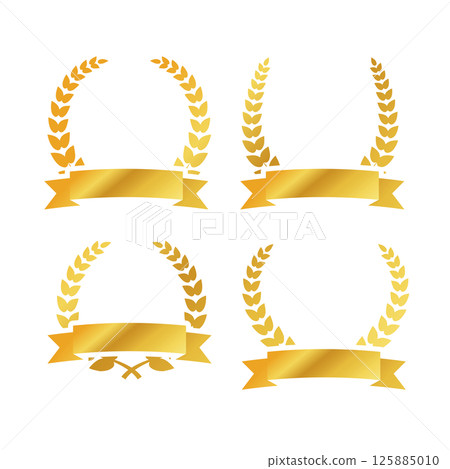 Golden laurel, gold emblem, laurel wreath, ribbon 125885010