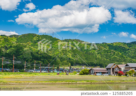 Rural scenery of Yogo Town and the Hokuriku Main Line, Nagahama City, Shiga Prefecture 125885205