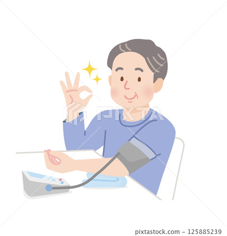 一位肥胖的中年男子正在測量血壓 125885239