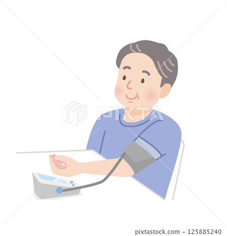 A plump middle-aged man measuring his blood pressure 125885240