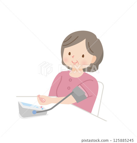 一位豐滿的中年婦女正在測量血壓 一位豐滿的中年婦女正在測量血壓 125885245