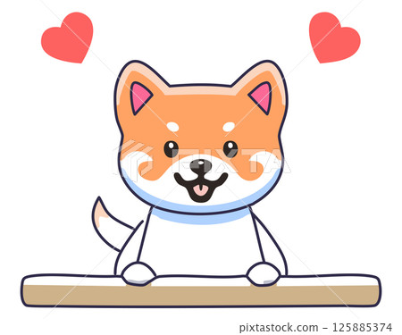 dog peeking out of desk 125885374