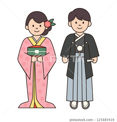TRADITIONAL JAPANESE costume male and female illustration cute kawaii style cultural diversity couple clothing dress outfit around the world ethnic fashion 125885419