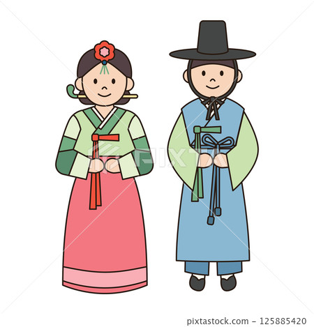 TRADITIONAL KOREAN costume male and female illustration cute kawaii style cultural diversity couple clothing dress outfit around the world ethnic fashion 125885420