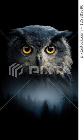Owl crystal eye forest night mysterious bird wildlife feather nature animal raptor predator beak 125885690