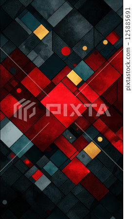 Geometric abstract art with red, black, and yellow shapes, modern origami style, dynamic mood Geometric abstract art with red, black, and yellow shapes, modern origami style, dynamic mood 125885691