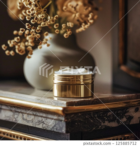 Cosmetic cream in a glass jar. Skin care concept. Background for beauty products 125885712