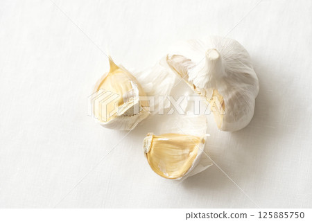 白色背景下切碎的大蒜 125885750