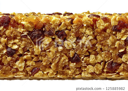 Granola bar with raisins isolated on white background. AI-generated item Granola bar with raisins isolated on white background. AI-generated item 125885982