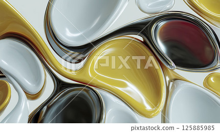 AI-generated item. 3d abstract background with smooth surfaces in white and yellow. 125885985