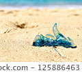Blue bottle washed up on the beach 125886463