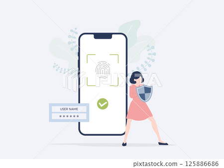 Young woman using biometric authentication on her smartphone to enhance security 125886686