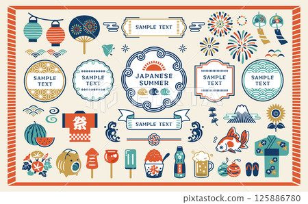 夏季日式圖標和框架集 夏季日式圖標和框架集 125886780