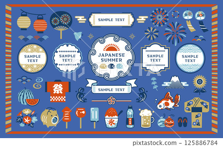 Summer Japanese style icon and frame set Summer Japanese style icon and frame set 125886784