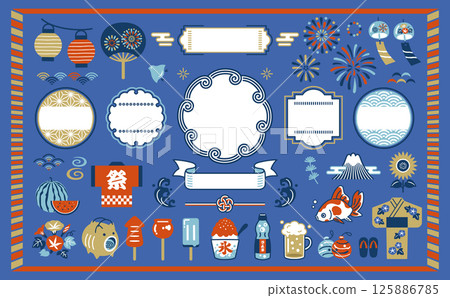 Summer Japanese style icon and frame set Summer Japanese style icon and frame set 125886785