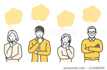 Vector illustration of a young couple and a senior couple in trouble 125886894