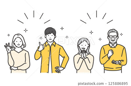 Vector illustration material of a cheerful young couple and a senior couple Vector illustration material of a cheerful young couple and a senior couple 125886895