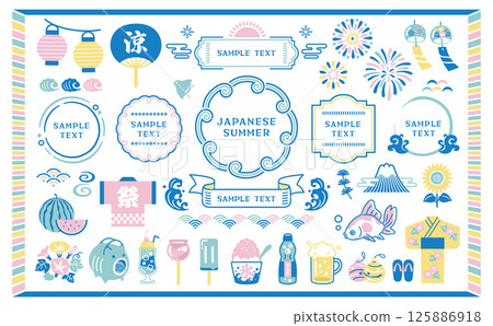 Summer Japanese style icon and frame set Summer Japanese style icon and frame set 125886918