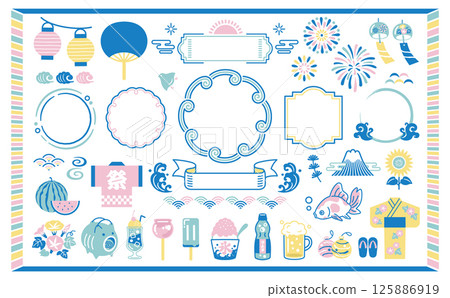 Summer Japanese style icon and frame set Summer Japanese style icon and frame set 125886919