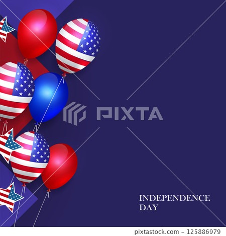 Festive design with American attributes, balloons and stars Festive design with American attributes, balloons and stars 125886979