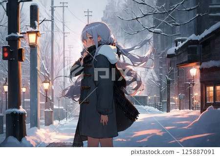 走在雪的婦女 125887091