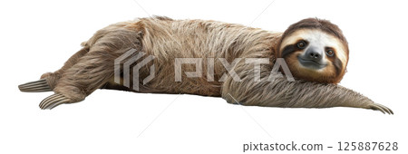 Happy Sloth Lying on Side Isolated Happy Sloth Lying on Side Isolated 125887628