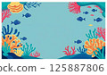 Colorful coral and sea creatures vector illustration frame 125887806