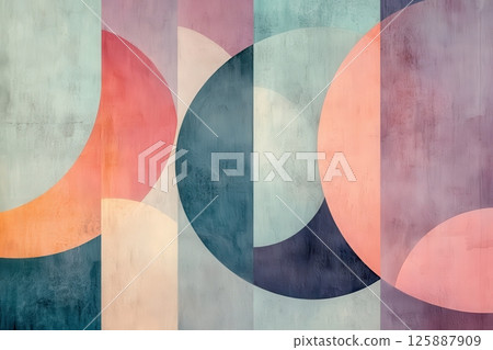 Abstract art composition featuring circular shapes modern gallery artwork indoor space close-up visual harmony 125887909