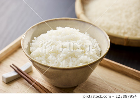 Rice served in a bowl 125887954