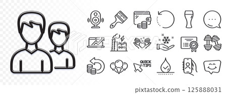 Couple, Dumbbells and Waterproof line icons for web app. Glare of light effect. Message icon. Pack of Speaker, Smile chat, Cash back pictogram icons. Recovery data, Beer glass, Wallet signs. Vector Couple, Dumbbells and Waterproof line icons for web app. Glare of light effect. Message icon. Pack of Speaker, Smile chat, Cash back pictogram icons. Recovery data, Beer glass, Wallet signs. Vector 125888031