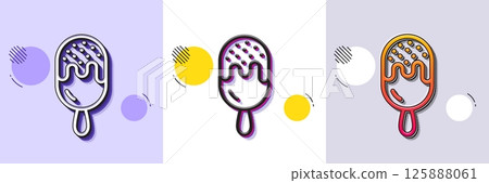 Ice cream on stick line icon. Halftone dotted pattern. Gradient icon with grain shadow. Vanilla sundae sign. Frozen summer dessert symbol. Line ice cream icon. Various designs. Vector 125888061
