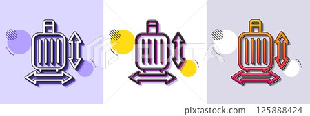 Carry-on baggage size line icon. Halftone dotted pattern. Gradient icon with grain shadow. Hand luggage dimensions sign. Travel carry-on bag symbol. Line baggage size icon. Various designs. Vector 125888424