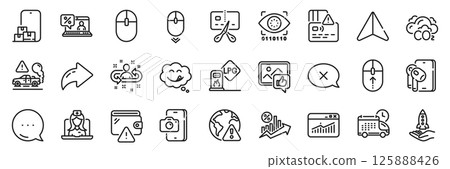 Earphones, Like photo and Yummy smile line icons pack. Share, Message, Paper plane icons. Crowdfunding, Card, Internet warning web icon. Vector 125888426