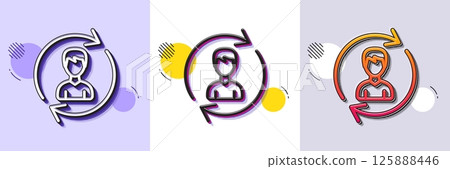 Human Resources line icon. Halftone dotted pattern. Gradient icon with grain shadow. User Profile sign. Male Person silhouette symbol. Refresh or Update sign. Line human Resources icon. Vector 125888446